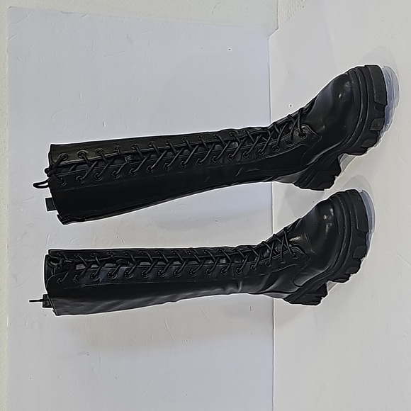Dream Paris Black Lace Up Chunky Track Sole Knee High Black Boots Size 6 - Picture 3 of 16